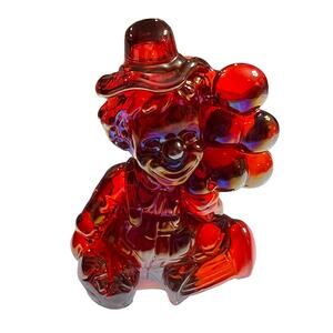 VTG Mosser Iridescent Red DAISY Glass Balloon Clown Figurine 3.5"
